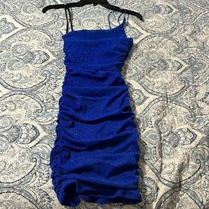 blue, sparkly, one shoulder mini dress/ juniors size 3/4